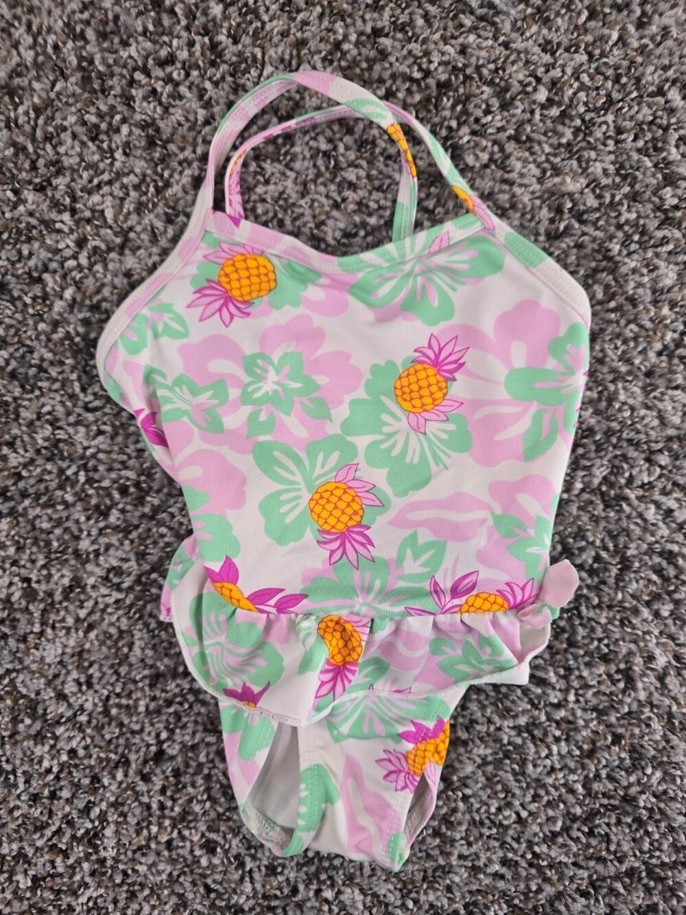 Vtg Y2K Circo Toddler Girls Sz 3T One Piece Swimsuit Pink Pineapple Floral Print